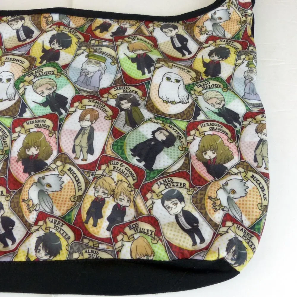 Harry Potter Chibi Card Hobo Bag Shoulder Tote Purse Black Multicolor 18x12